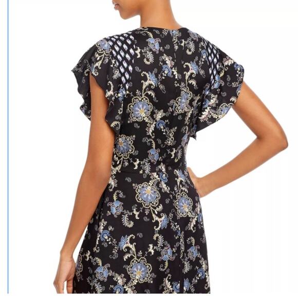 Rebecca Taylor Silk Black Paisley Ruffle Flutter Sleeve‎ Dress 10 - Picture 2 of 9